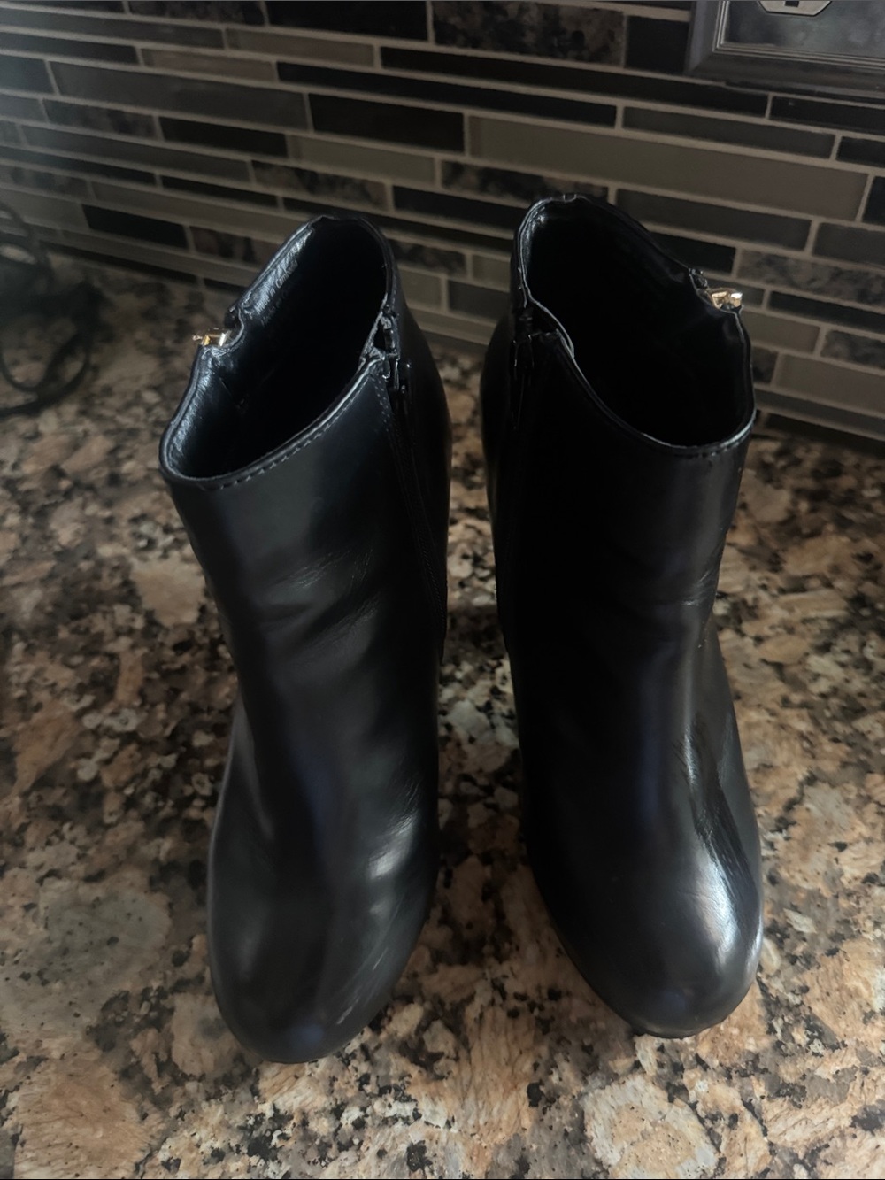 Aldo Black Leather Ankle Booties with Side Zip